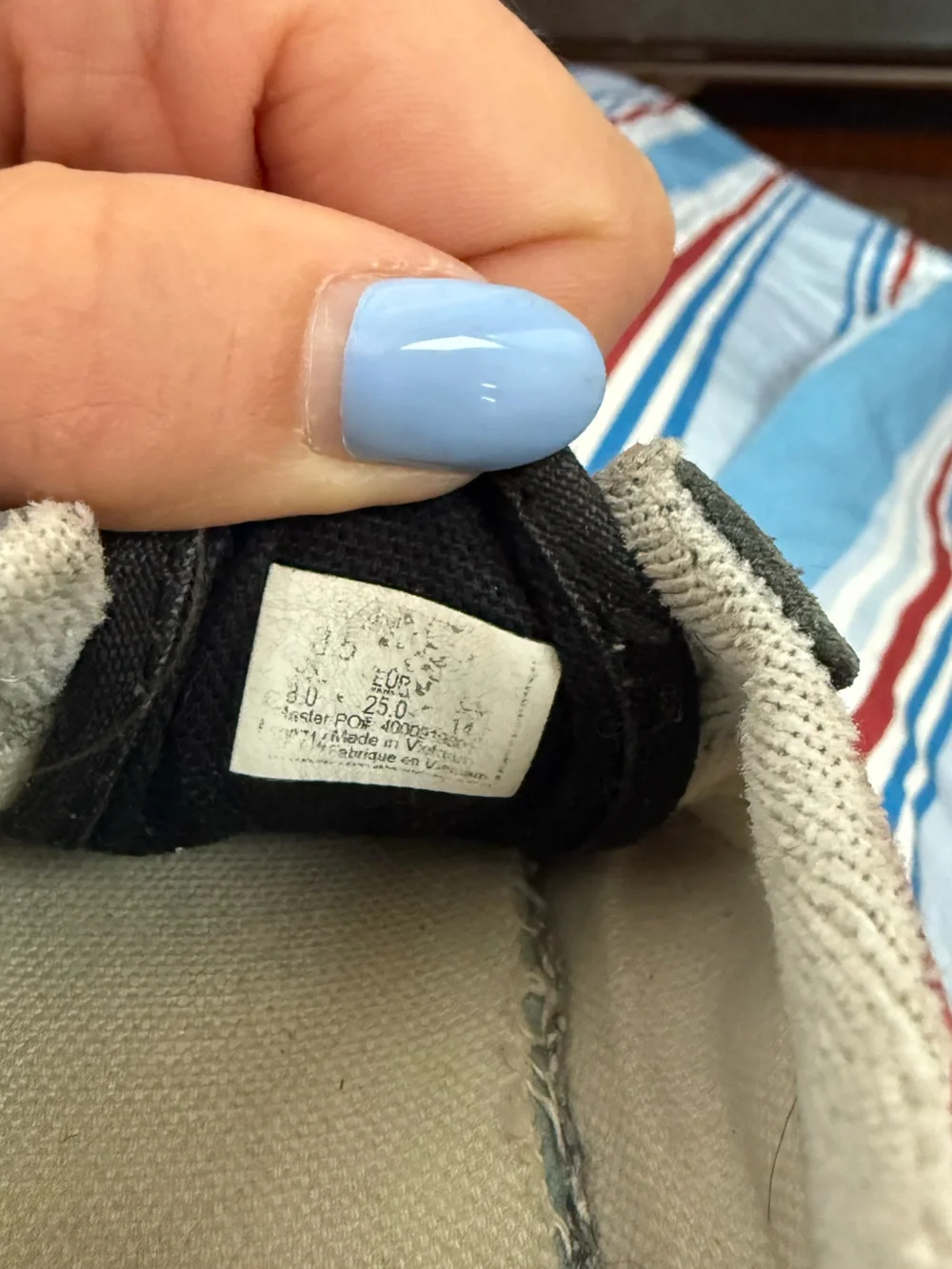 Vans Kids Red Checkered Sneakers with Blue Stripe - Size 8.5
